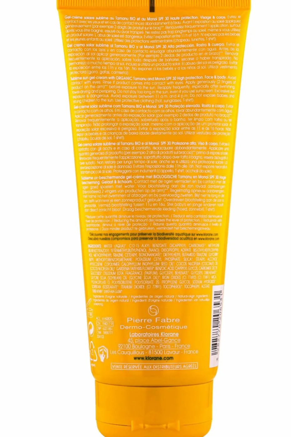 Gel-crème solaire SPF30 au Tamanu bio et Monoï