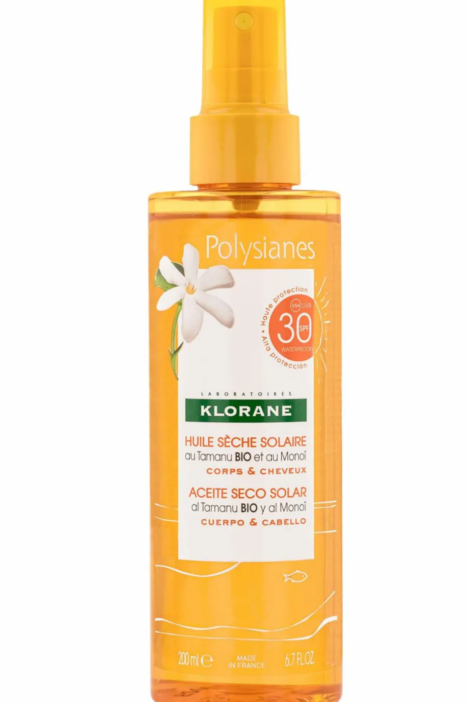 Huile sèche solaire SPF 30 au Monoï et Tamanu bio