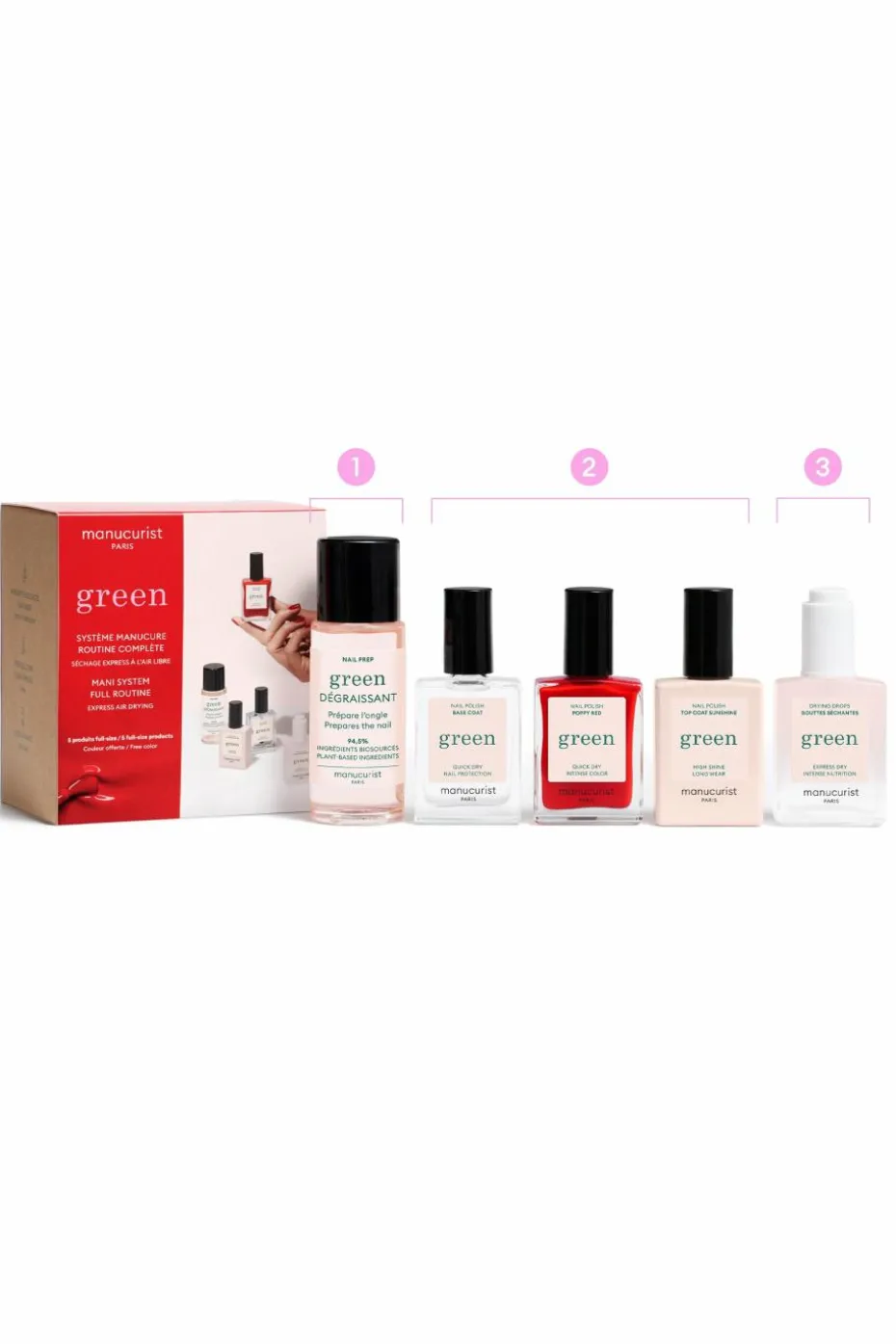 Kit routine manucure Système Green teinte Poppy Red