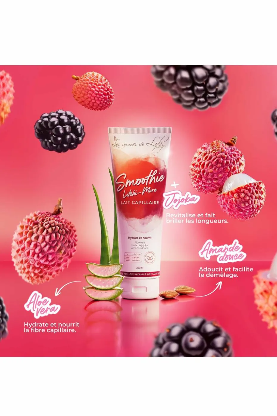Lait capillaire hydratant smoothie Litchi Mûre