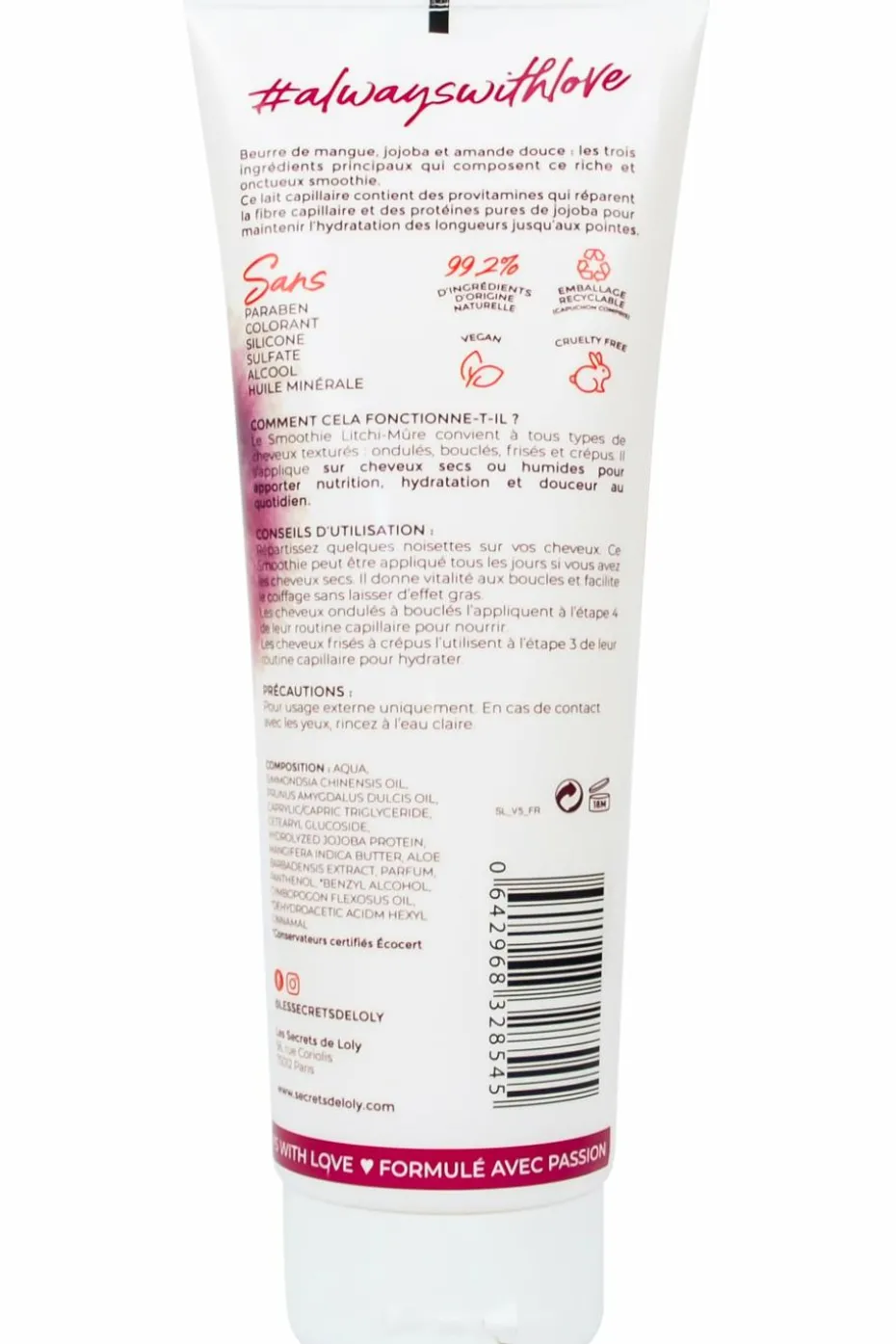 Lait capillaire hydratant smoothie Litchi Mûre