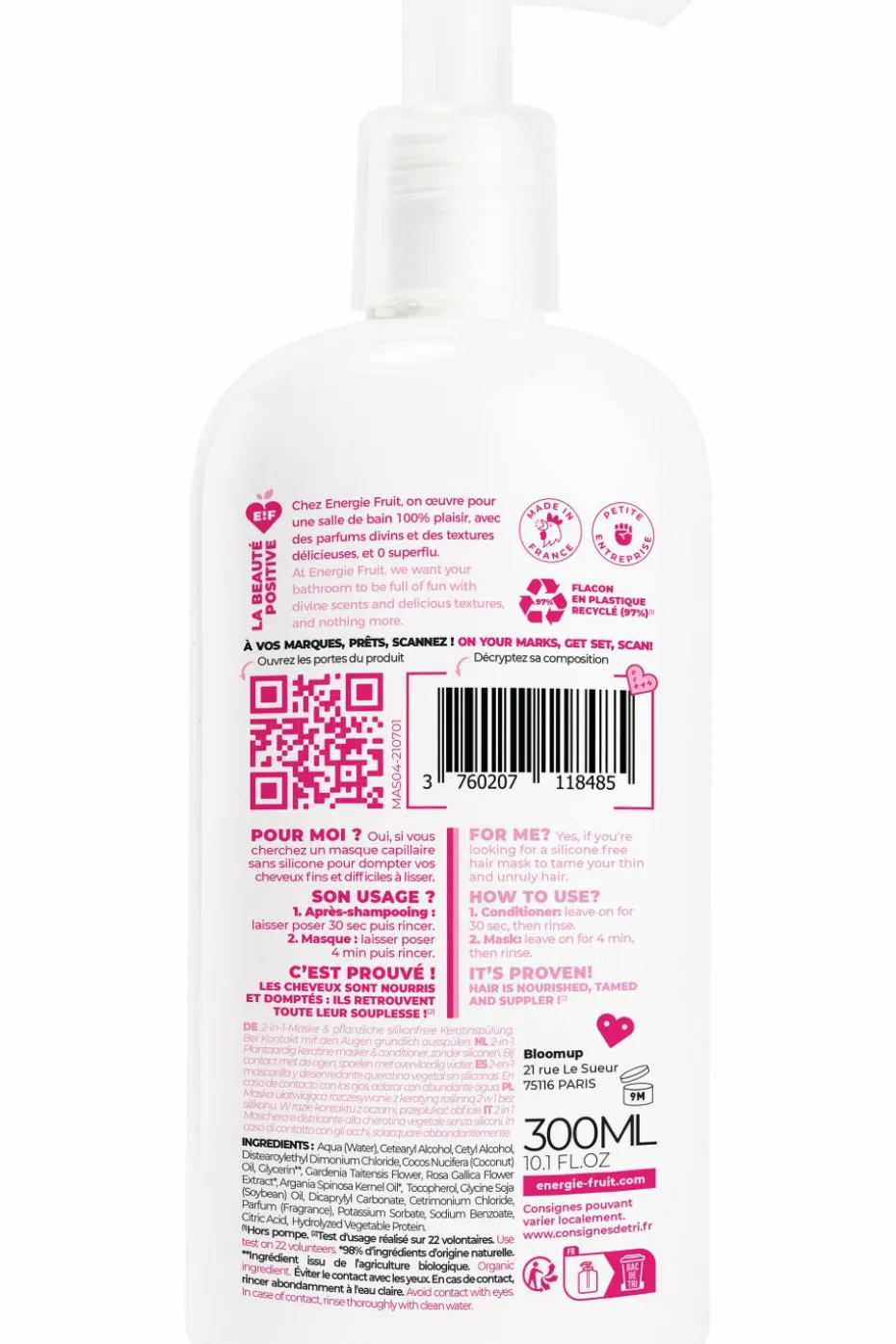 Masque cheveux 2-en 1 au monoï rose et argan bio